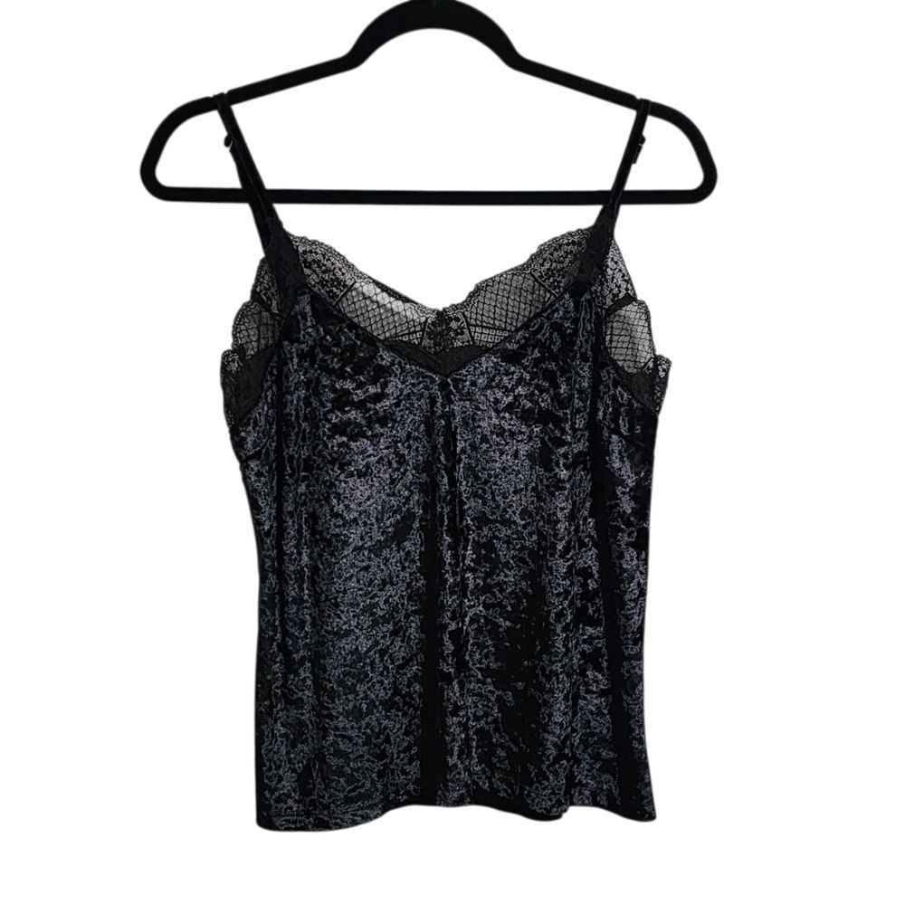 Rock & Roll Black Crushed Velvet Lace Cami Tank M Fairy Grunge